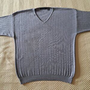 Metropolitan View V-Neck Gray Pullover Italian Yarn Wool Men's Sweater Size XL